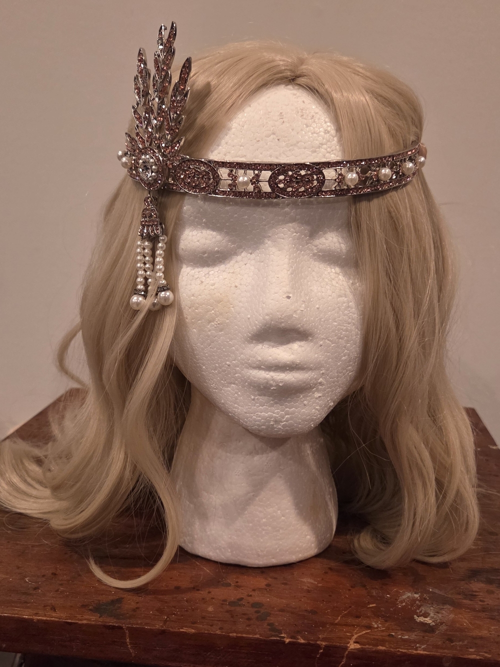 Vintage-Inspired Pearl & Crystal Headband - Rose Gold